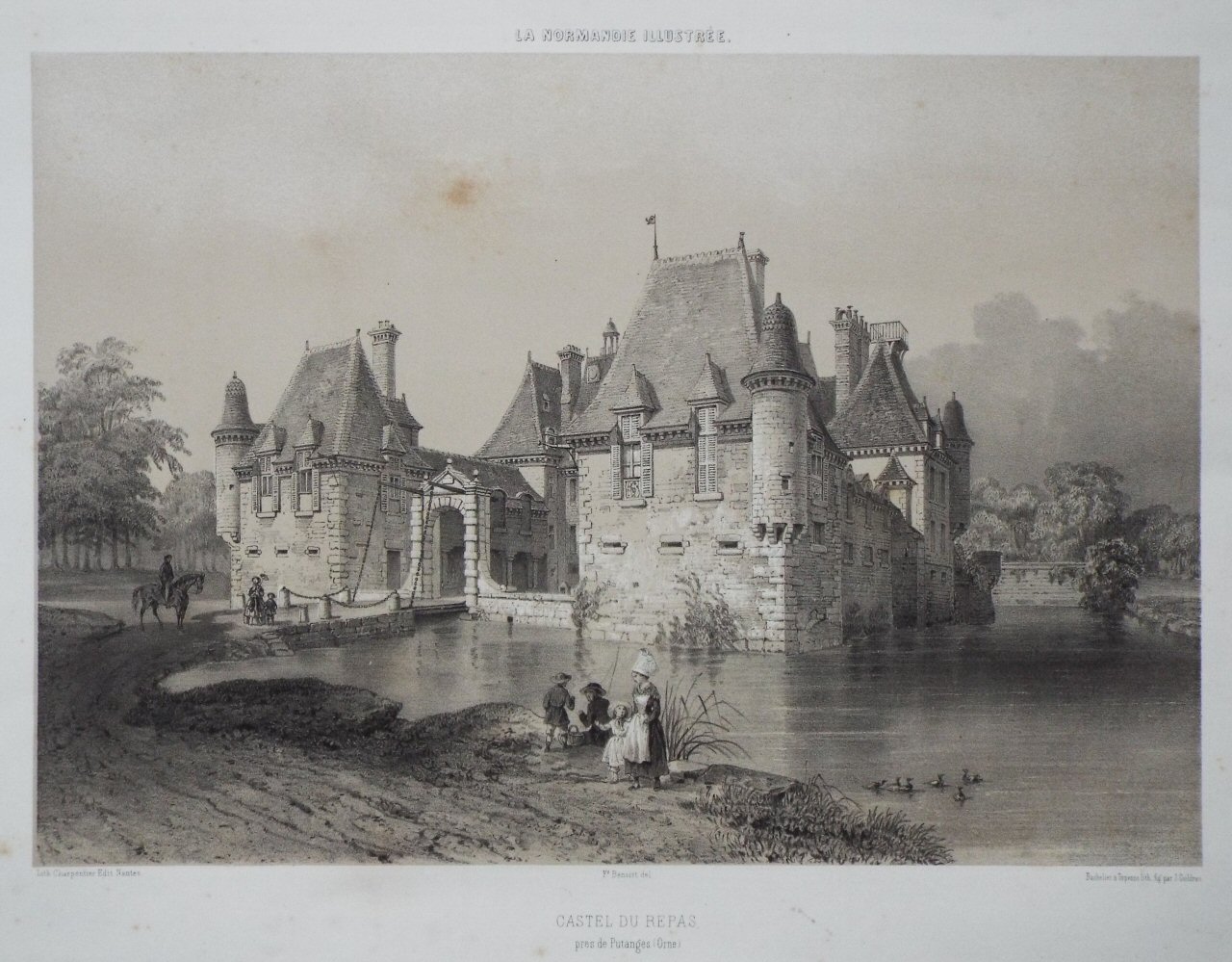 Lithograph - Castel du Repas, pres de Putanges (Orne) - Bachelier,